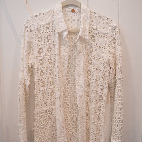 NWT Free People Women's White One Yesenia Floral Lace Crochet Button Maxi Top - Picture 7 of 14
